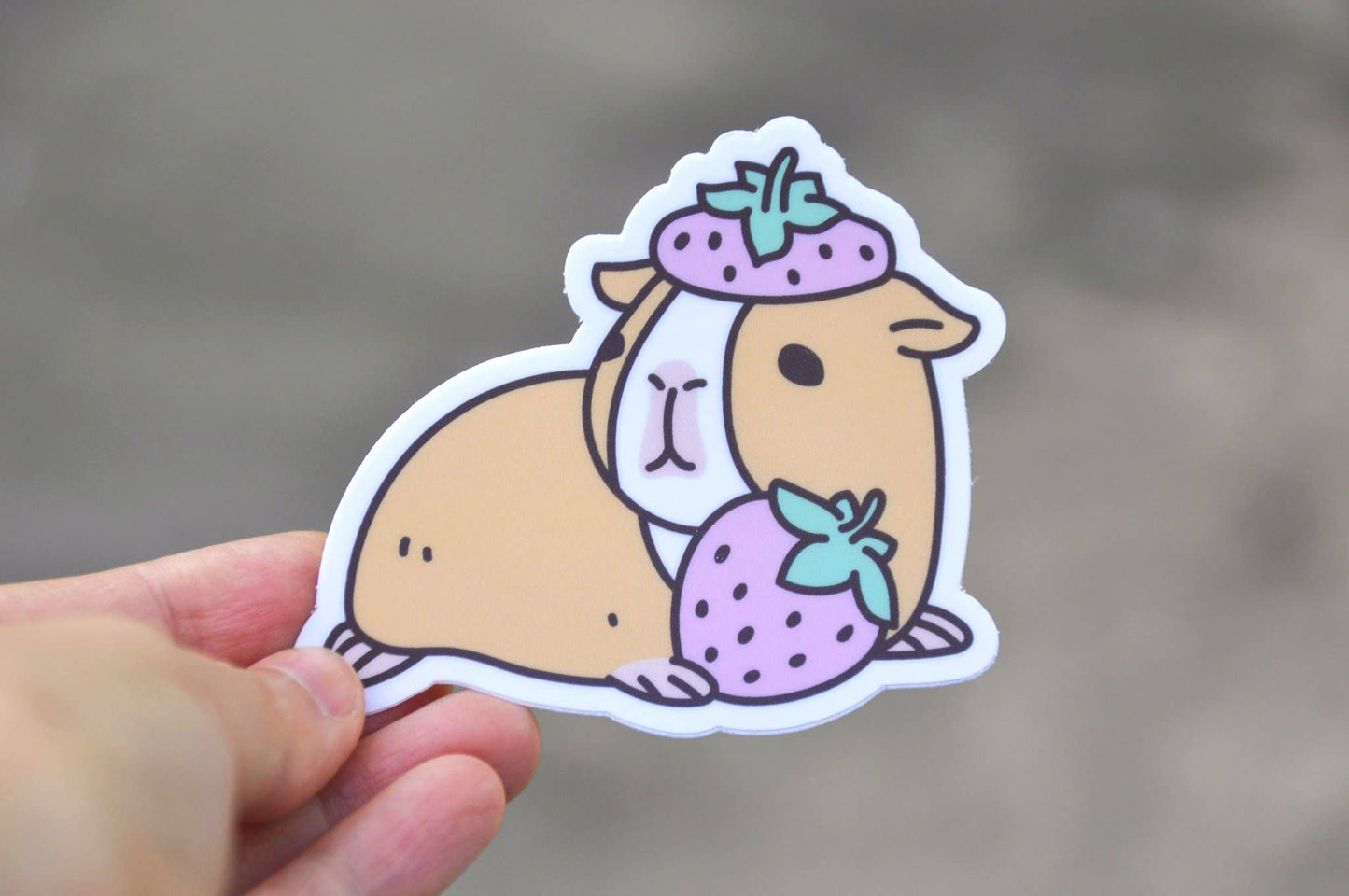 Guinea Pig And Strawberry Vinyl Sticker