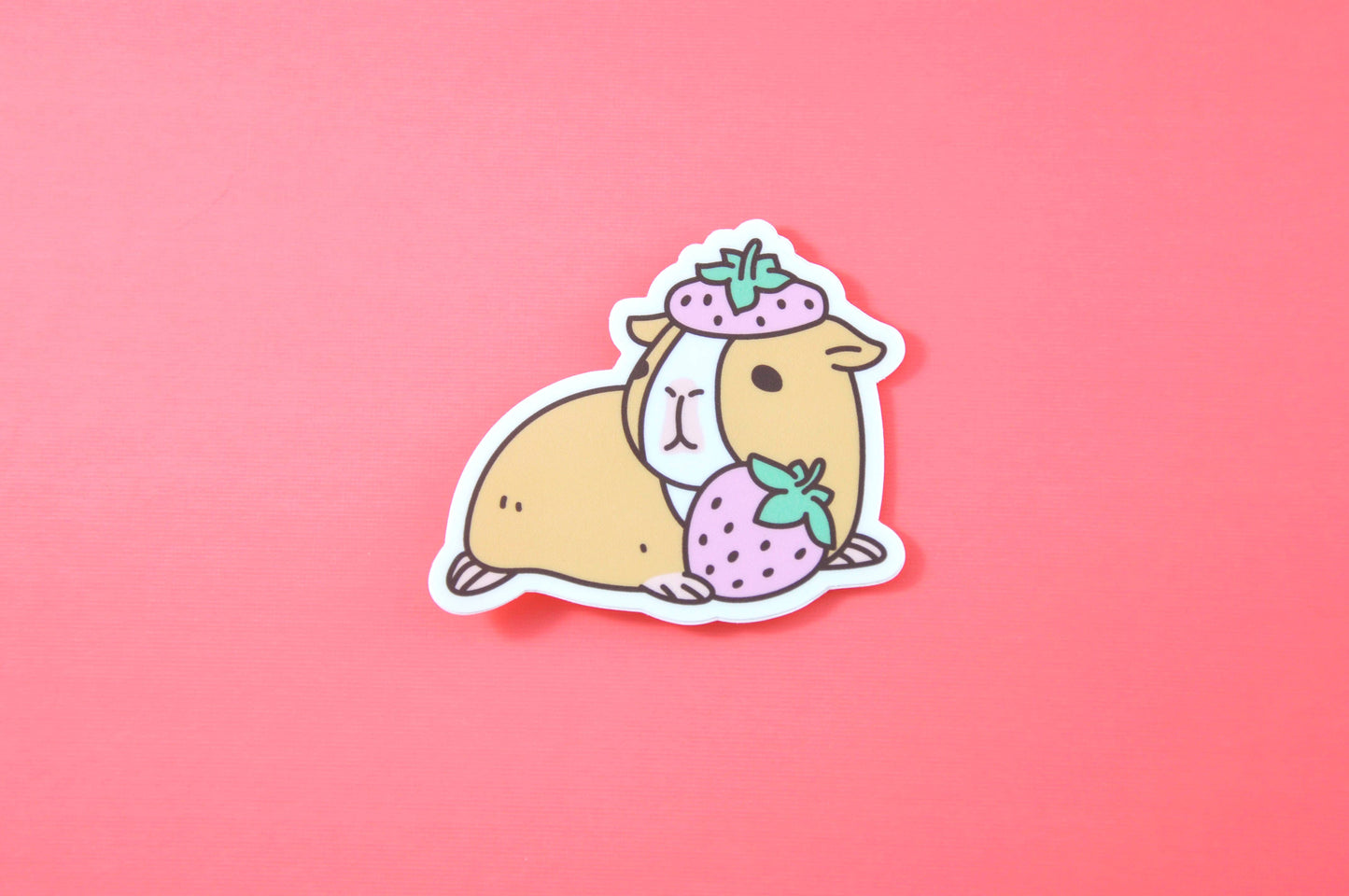 Guinea Pig And Strawberry Vinyl Sticker