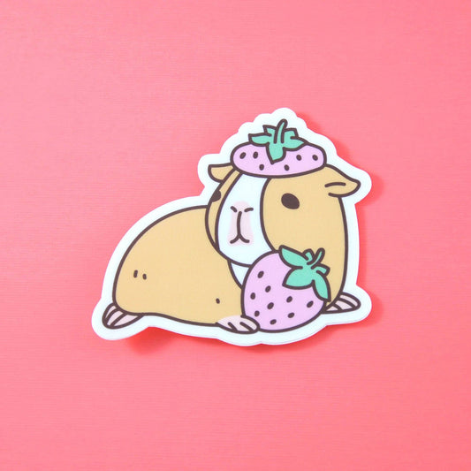 Guinea Pig And Strawberry Vinyl Sticker