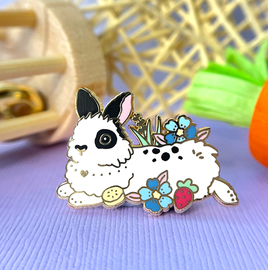 Black Spotted Lionhead Bunny Enamel Pin