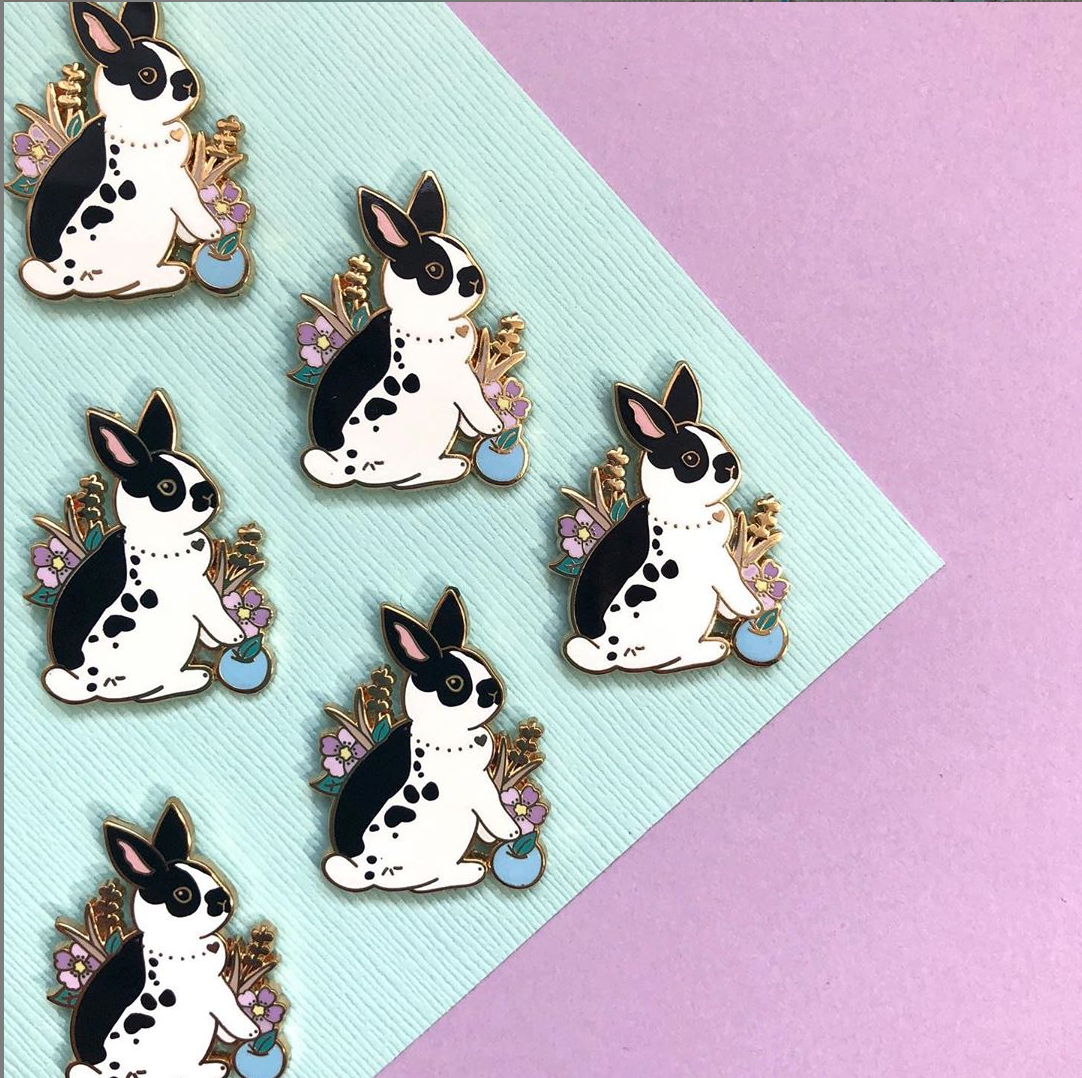 Black and White Rabbit Enamel Pin