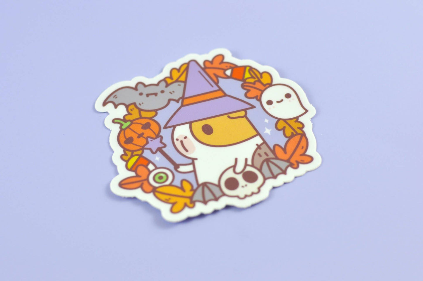 Bubu the Guinea Pig Witchy Halloween Wreath Vinyl Sticker