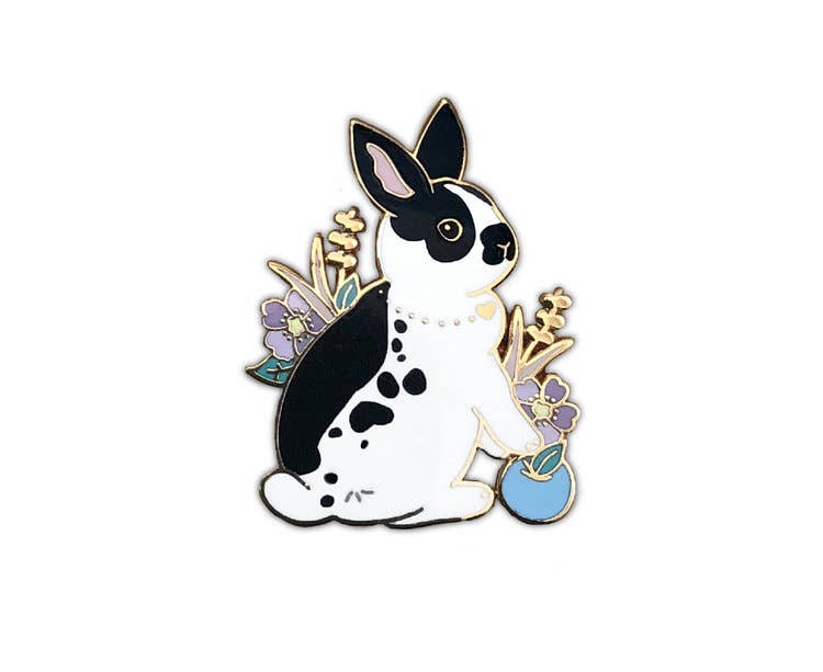 Black and White Rabbit Enamel Pin